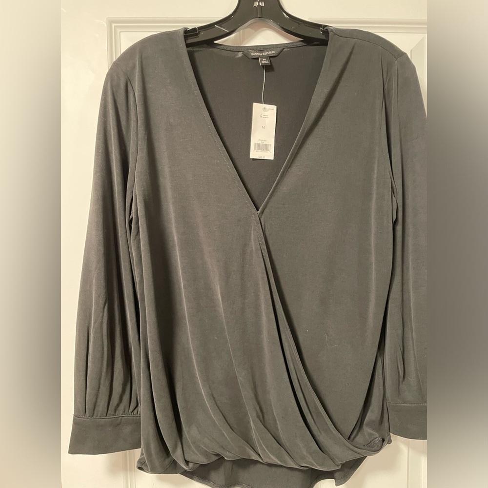 NWT Banana Republic stretch black faux wrap top